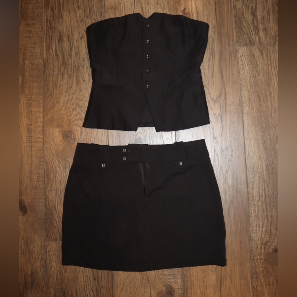Black Two-Piece Strapless Bustier and Skirt Set